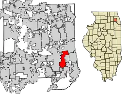 Location of Westmont in DuPage County, Illinois.