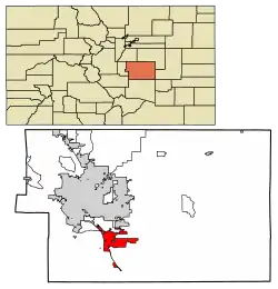 Location of the City of Fountain in El Paso County, Colorado.