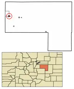 Location of the Town of Elizabeth in Elbert County, Colorado.