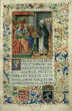Epitome rerum Hungarorum, Pietro Ranzano, King Matthias Corvinus of Hungary, Matthias Hunyadi, Beatrice of Naples, Beatrice of Aragon, Hungary, medieval, chronicle, book, illumination, illustration, history