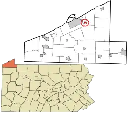 Location in Erie County and the state of Pennsylvania