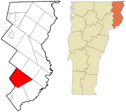 Location in Essex County and the state of Vermont.