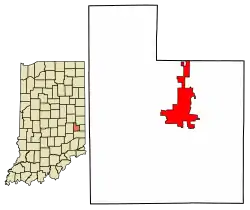Location of Connersville in Fayette County, Indiana.