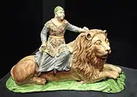 Figure seated on a lion, Chantilly Porcelain Factory, about 1750.