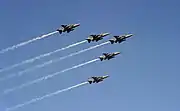 India Five planes of Indian Air Force in arrow formation fly over Rajpath, on the occasion of the 67th Republic Day Parade, in New Delhi (2016)