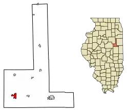 Location of Gibson City in Ford County, Illinois.