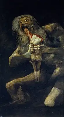 Painting by Goya depicting the myth of Saturn, the god devouring his children