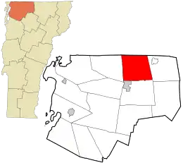 Location in Franklin County and the state of Vermont.