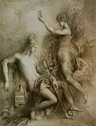 Hesiod and the Muse (1857), 42 x 33 cm., chalk, pen, and ink, Fogg Museum