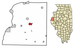 Location of Carthage in Hancock County, Illinois.