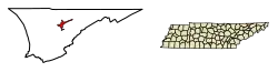 Location of Sneedville in Hancock County, Tennessee.
