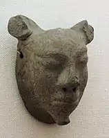 Harappan mask of a bearded horned deity, National Museum, Delhi.