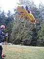 The carriage system that suspends the rescuer underneath the helicopter