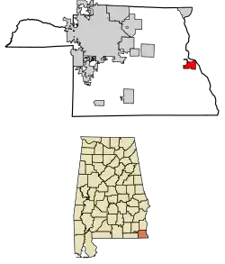 Location of Gordon in Houston County, Alabama.