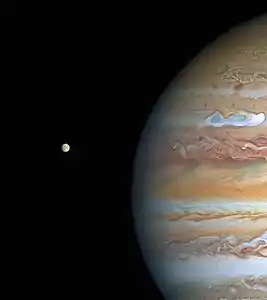 Jupiter and Europa, taken by Hubble on 25 August 2020, when the planet was 653 million kilometres from Earth.