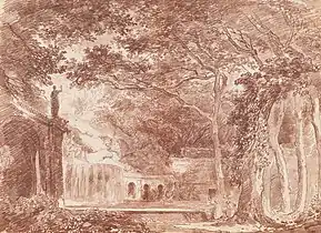 Oval Fountain in the Villa d'Este Gardens, Tivoli (1760), 32.7 x 45 cm., National Gallery of Art