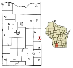 Location of Blanchardville in Iowa County, Wisconsin.