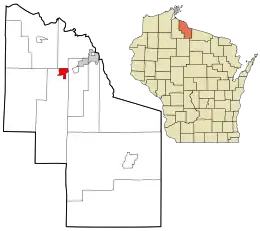 Location in Iron County and the state of Wisconsin.