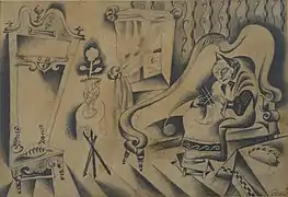 Interior with Knitting Woman