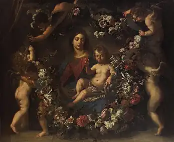 Virgin with child in a wreath of flowers, collaboration with Jan van den Hoecke