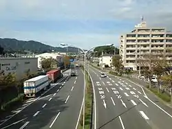 Japan National Route 3 from footbridge of Kiyama Station