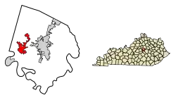 Location of Wilmore in Jessamine County, Kentucky.