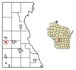 Location of Hustler in Juneau County, Wisconsin.