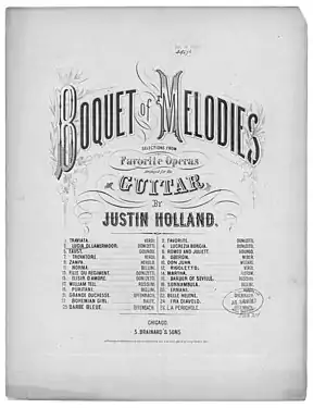 List of works from the 1868 cover of Lucia di Lamermoor, arranged by Justin Holland and published in Chicago by S. Brainard Sons