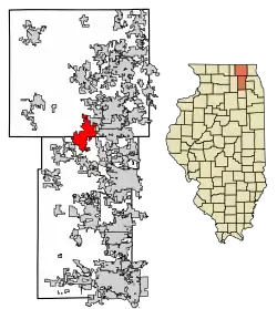 Location of Huntley in Kane and McHenry Counties, Illinois