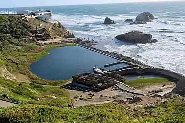 Ruins looking South with  Cliff House in distance, Seal Rocks to right, 2018