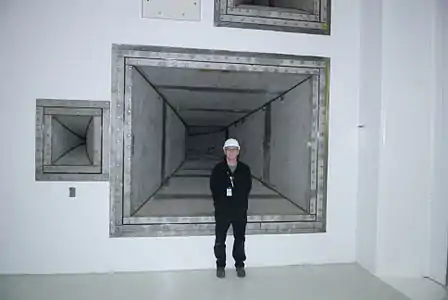 Larry Opper in front of one of the 25 Hz horns in the RATF