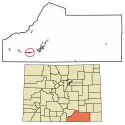 Location of the Valdez CDP in Las Animas County, Colorado.