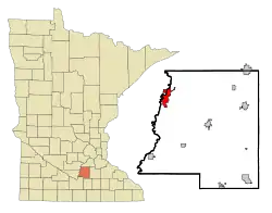 Location of Le Sueurwithin Le Sueur and Sibley Countiesin the state of Minnesota