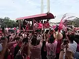 Leni Robredo and Francis Pangilinan campaigning at the Quezon Memorial Circle