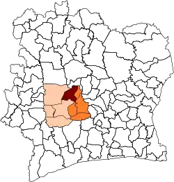 Location in Ivory Coast. Zuénoula Department has these boundaries since 2020.