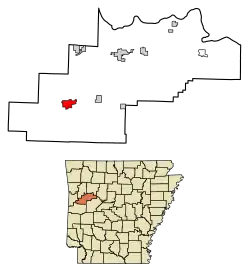 Location of Booneville in Logan County, Arkansas.