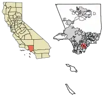 Location of Bellflower in Los Angeles County, California.