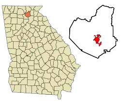 Location in Lumpkin County and the state of Georgia