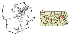 Location of Hughestown in Luzerne County, Pennsylvania.