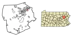 Location of Yatesville in Luzerne County, Pennsylvania.
