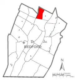 Map of Bedford County, Pennsylvania highlighting Bloomfield Township