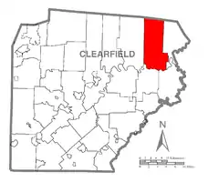 Map of Clearfield County, Pennsylvania highlighting Covington Township