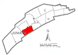 Map of Juniata County, Pennsylvania highlighting Spruce Hill Township