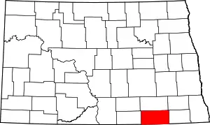Map of North Dakota highlighting Dickey County