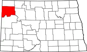 Map of North Dakota highlighting Williams County