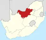 Map indicating the extent of North West within the Republic of South Africa