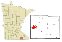 Location of the city of Austinwithin Mower Countyin the state of Minnesota