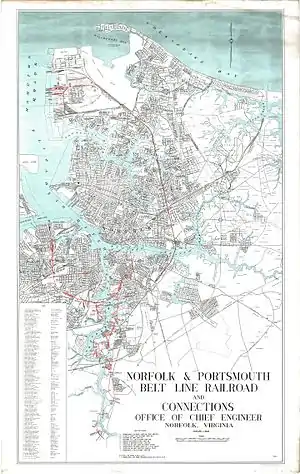 1948 map of the Norfolk and Portsmouth Belt Line Railroad.