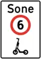 Speed limit zone for small electric vehiclesSpeed limit of 6&nbsp;km/h (3.7&nbsp;mph) for small electric vehicles until of end of speed limit zone.