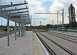 The tram stop looking towards Nottingham